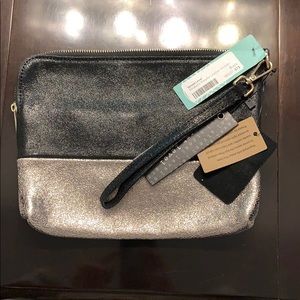 Black and gold metallic wristlet